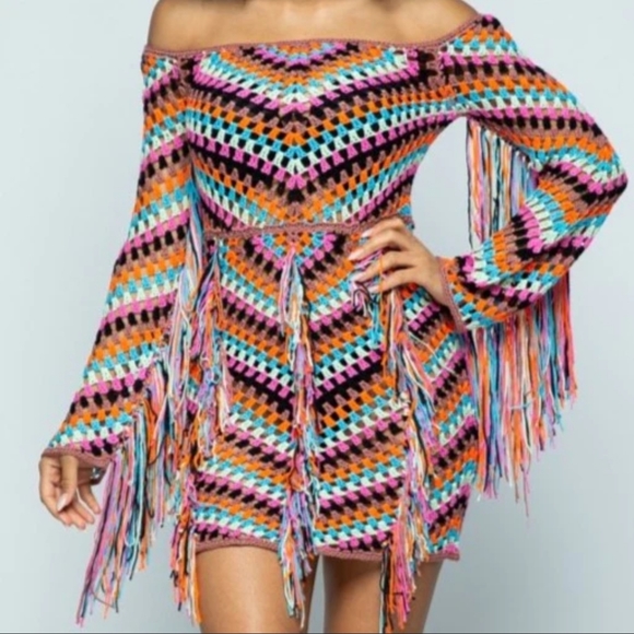 Dresses & Skirts - Coachella crochet fringe trimmed dress